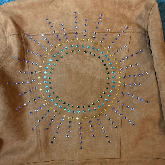 Mother Bruiser Jacket Spice‎ Brown Faux Suede Rhinestone Sun Jacket M Boho NWT - Picture 6 of 13
